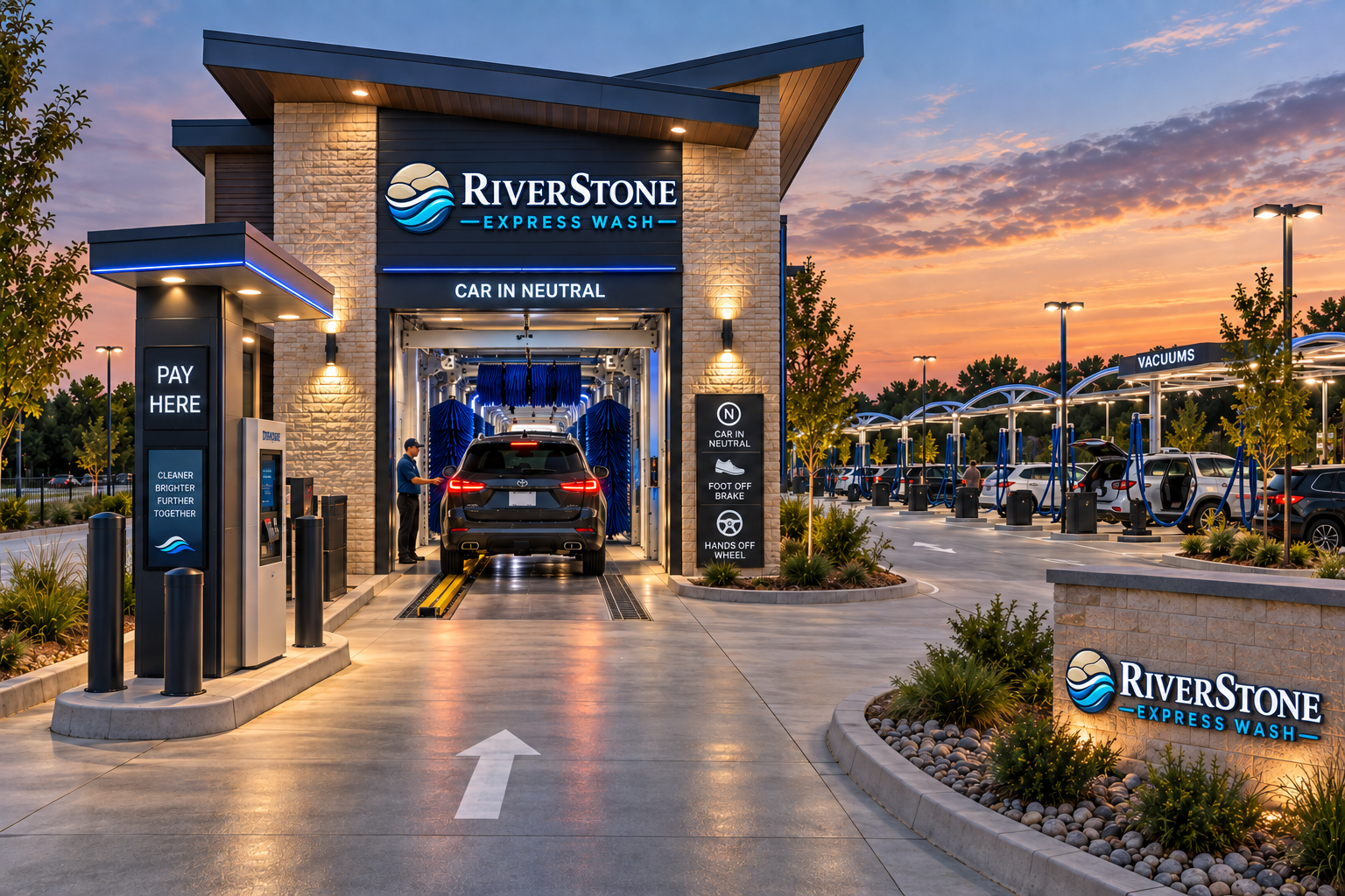 RiverStone Express tunnel entrance, payment station, and vacuum area